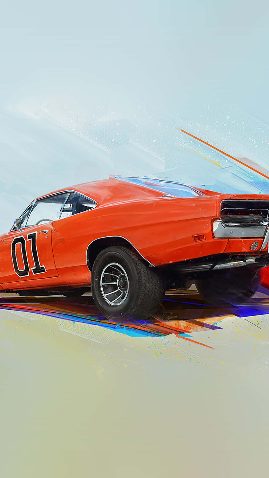 A Painting Of An Orange Muscle Car Wallpaper