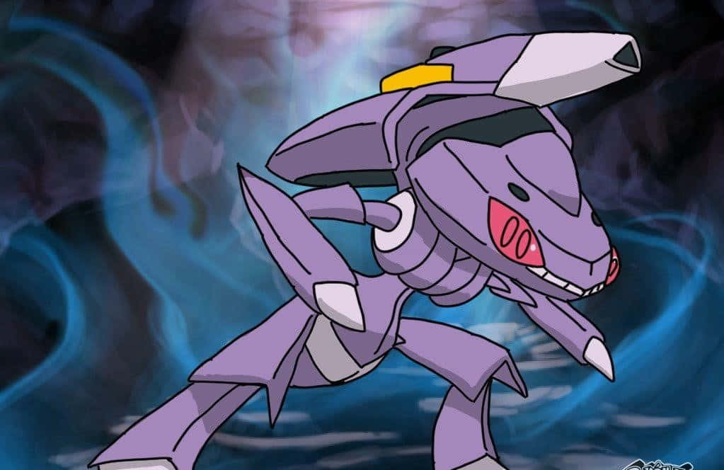 Genesect Pokemon Surrounded By Blue Mist Wallpaper