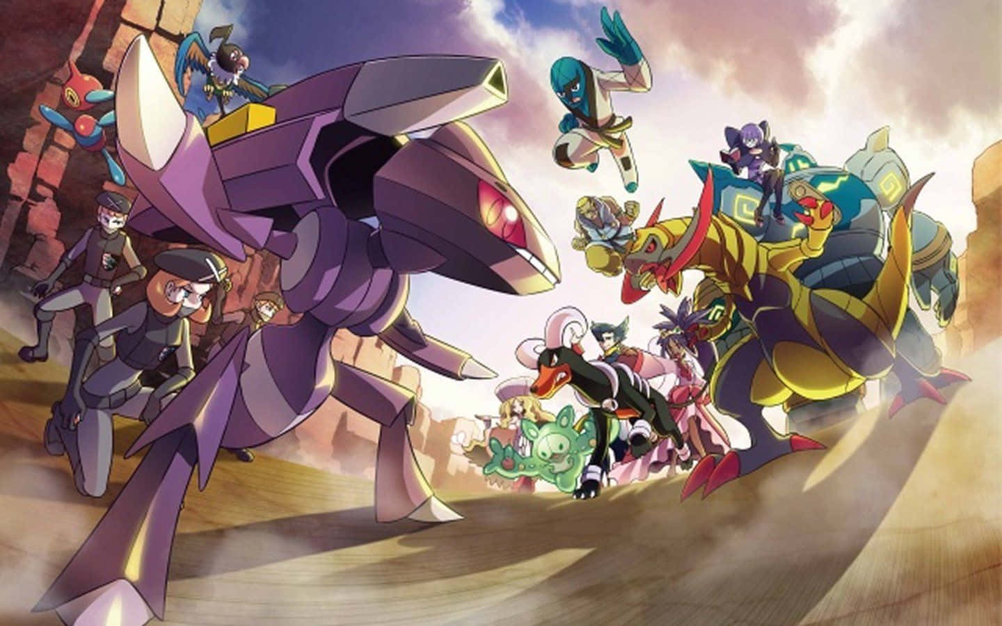 Genesect Standoff With Other Pokemon Wallpaper