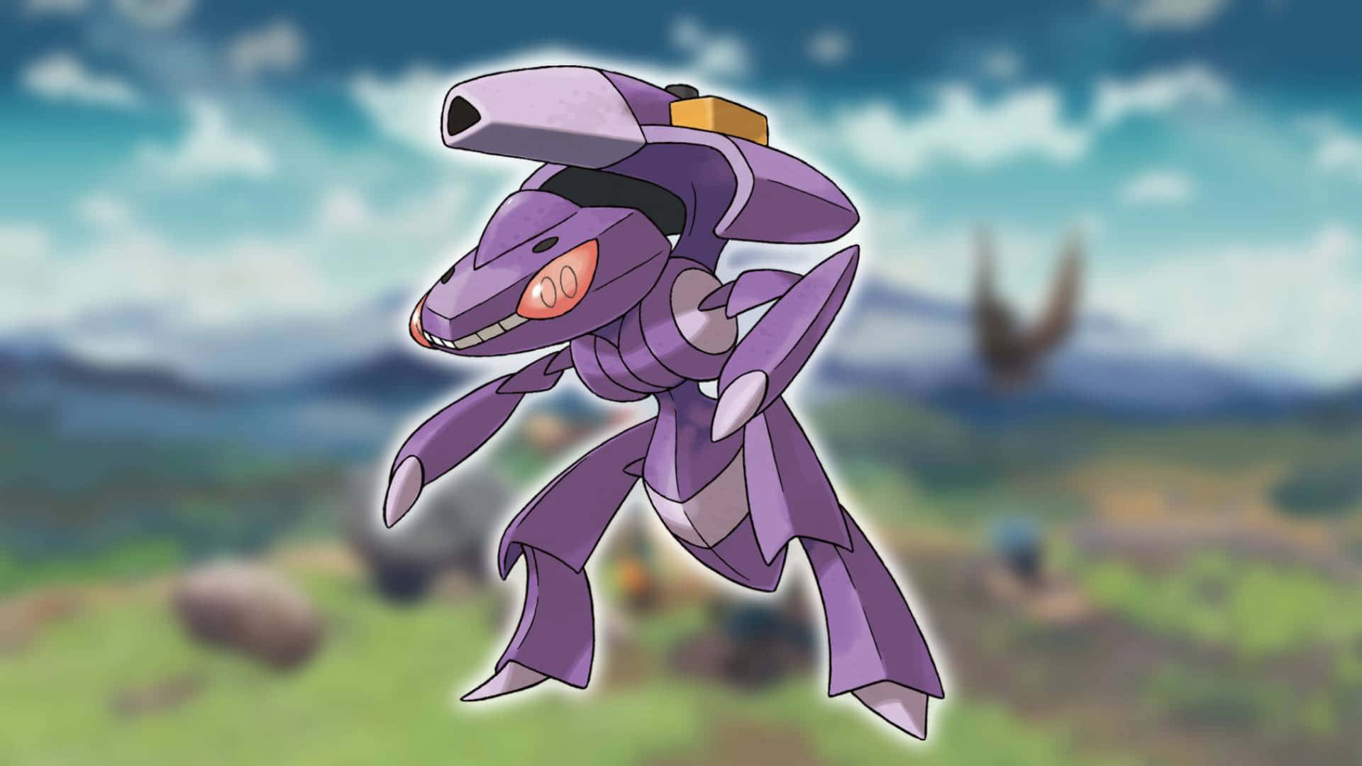 Genesect With Nature Landscape Background Wallpaper