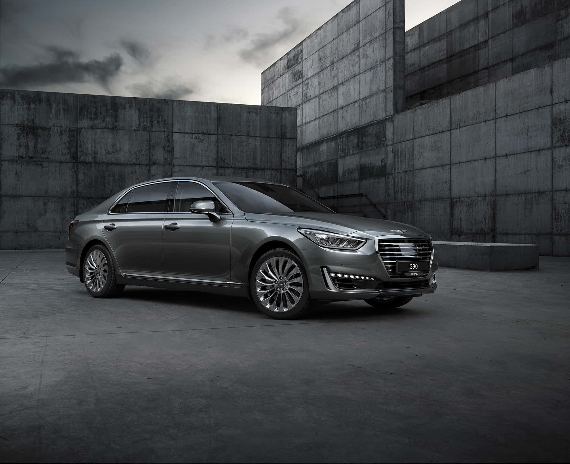 Luxury in Motion: Genesis G90 sedan at the iconic harbor road Wallpaper