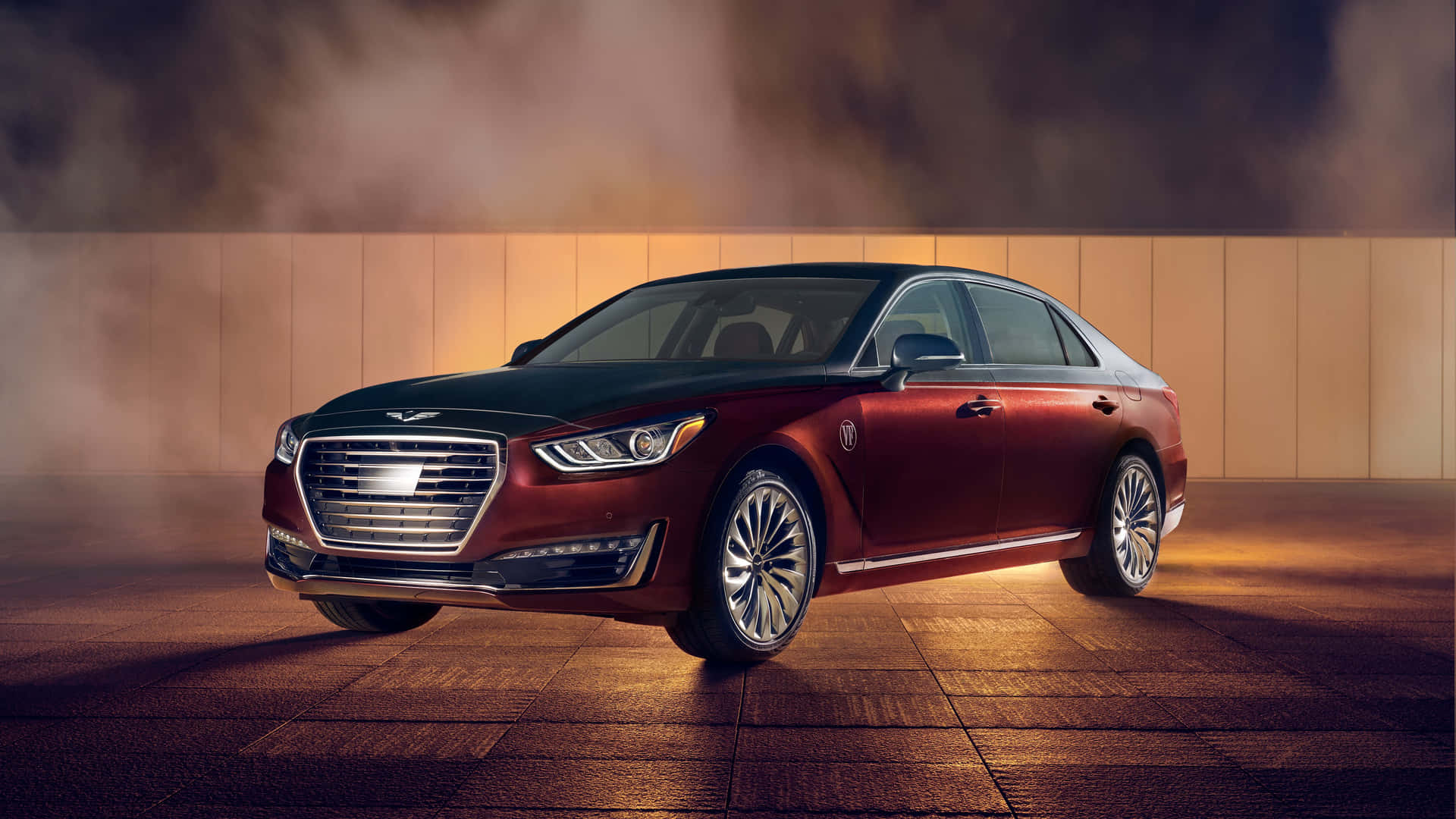 Luxurious Genesis G90 Sedan in a Modern Urban Setting Wallpaper