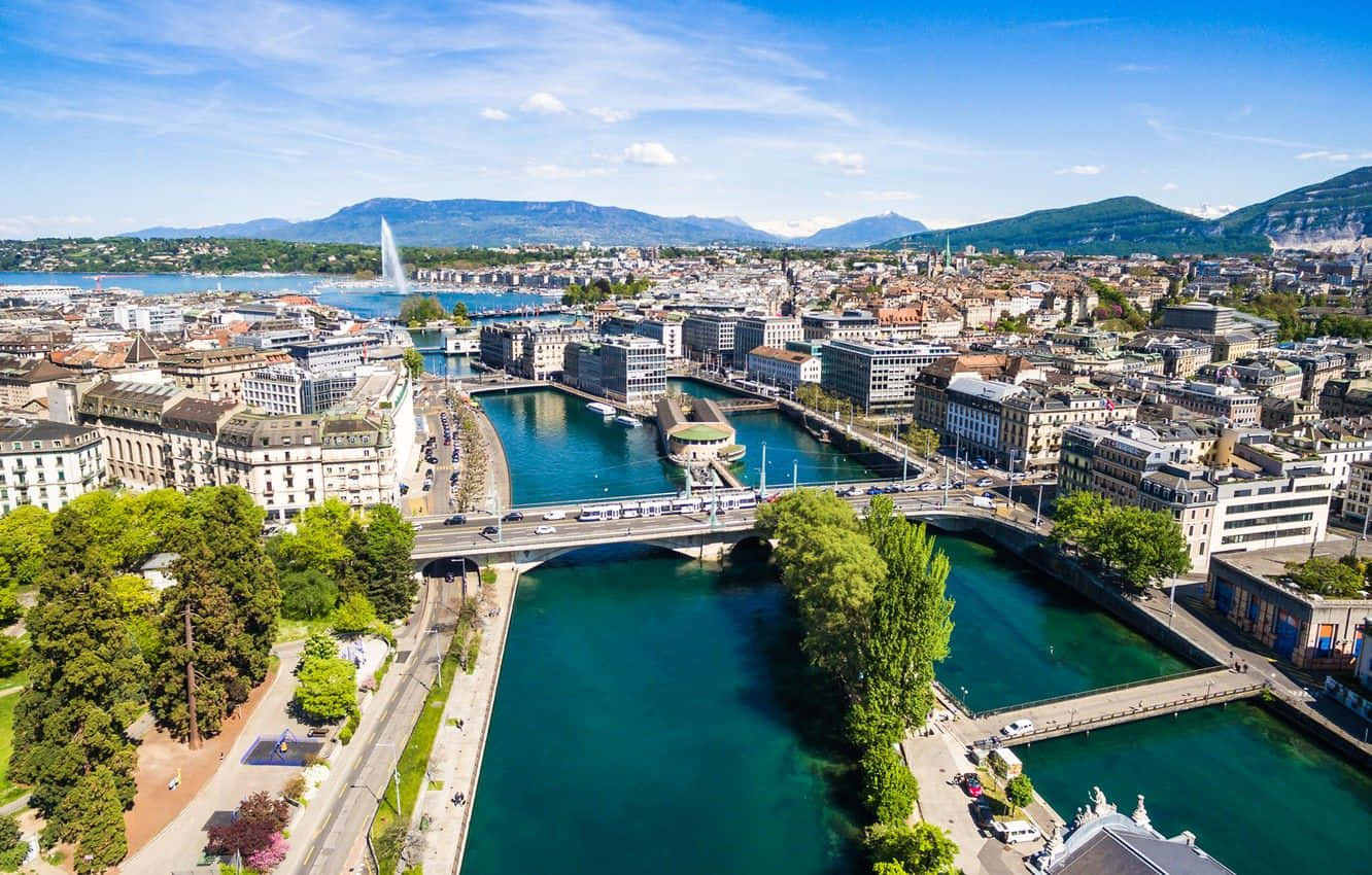 Geneva Aerial View Jetd Eau Wallpaper