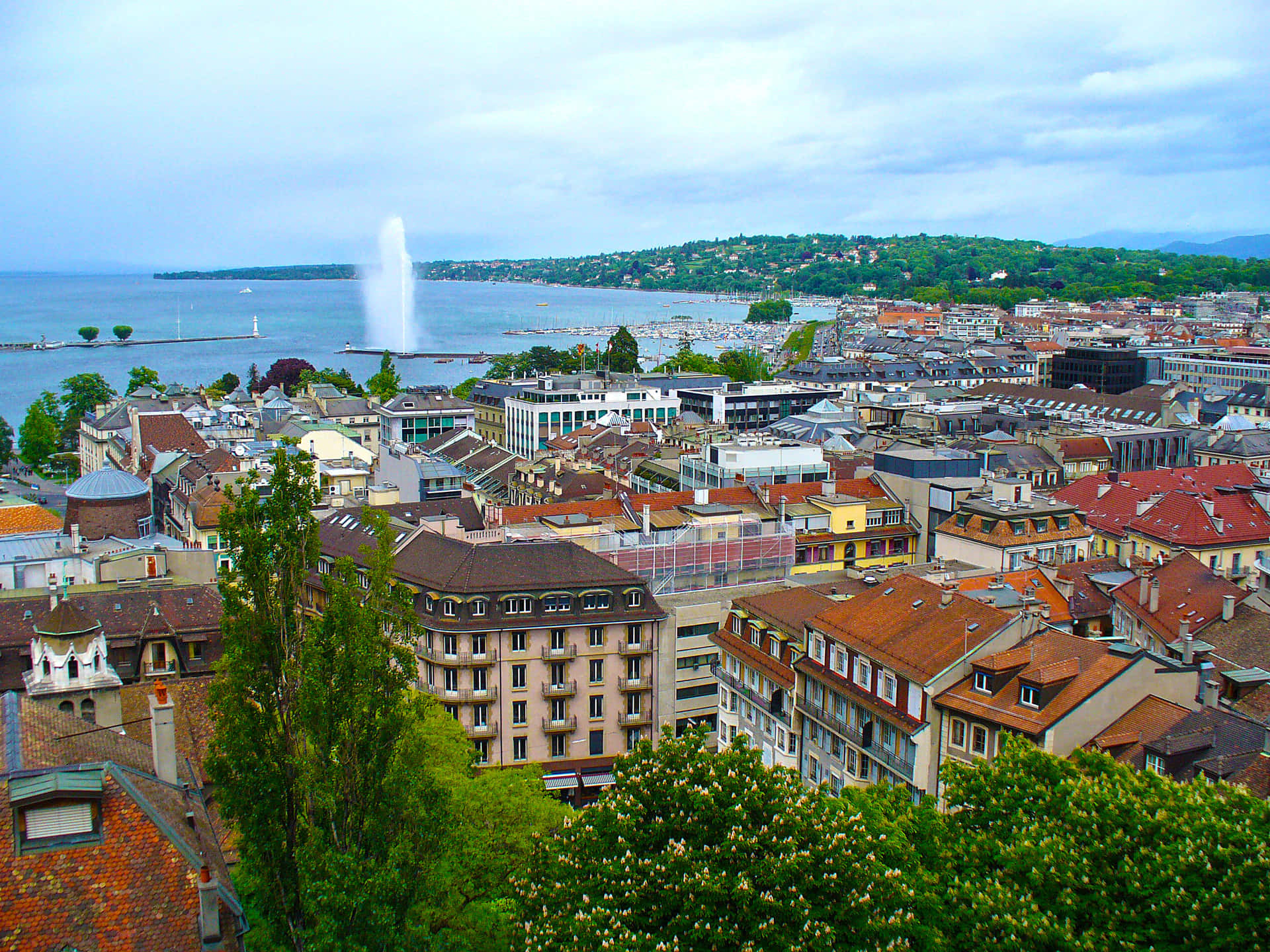 Geneva Skylinewith Jetd Eau Fountain Wallpaper