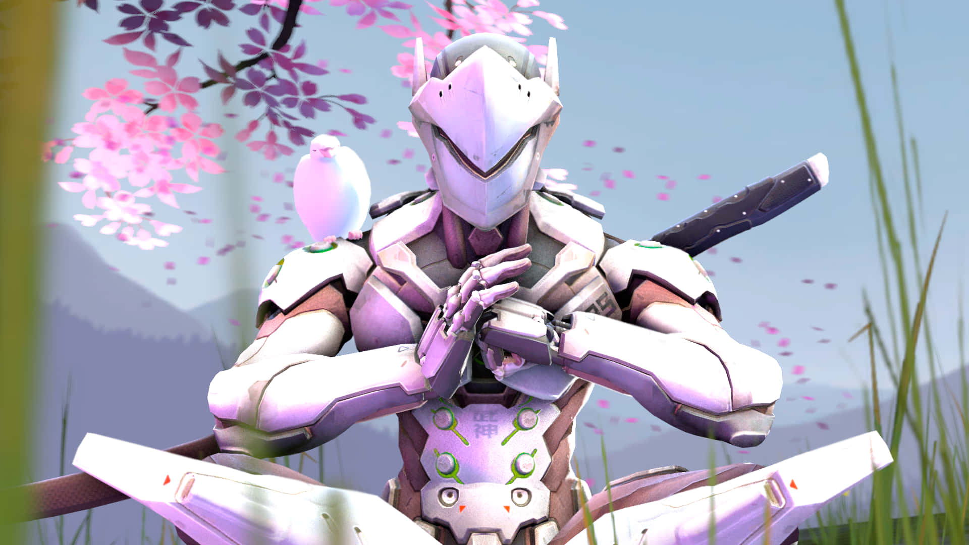 A White Robot With A Sword In The Grass Wallpaper