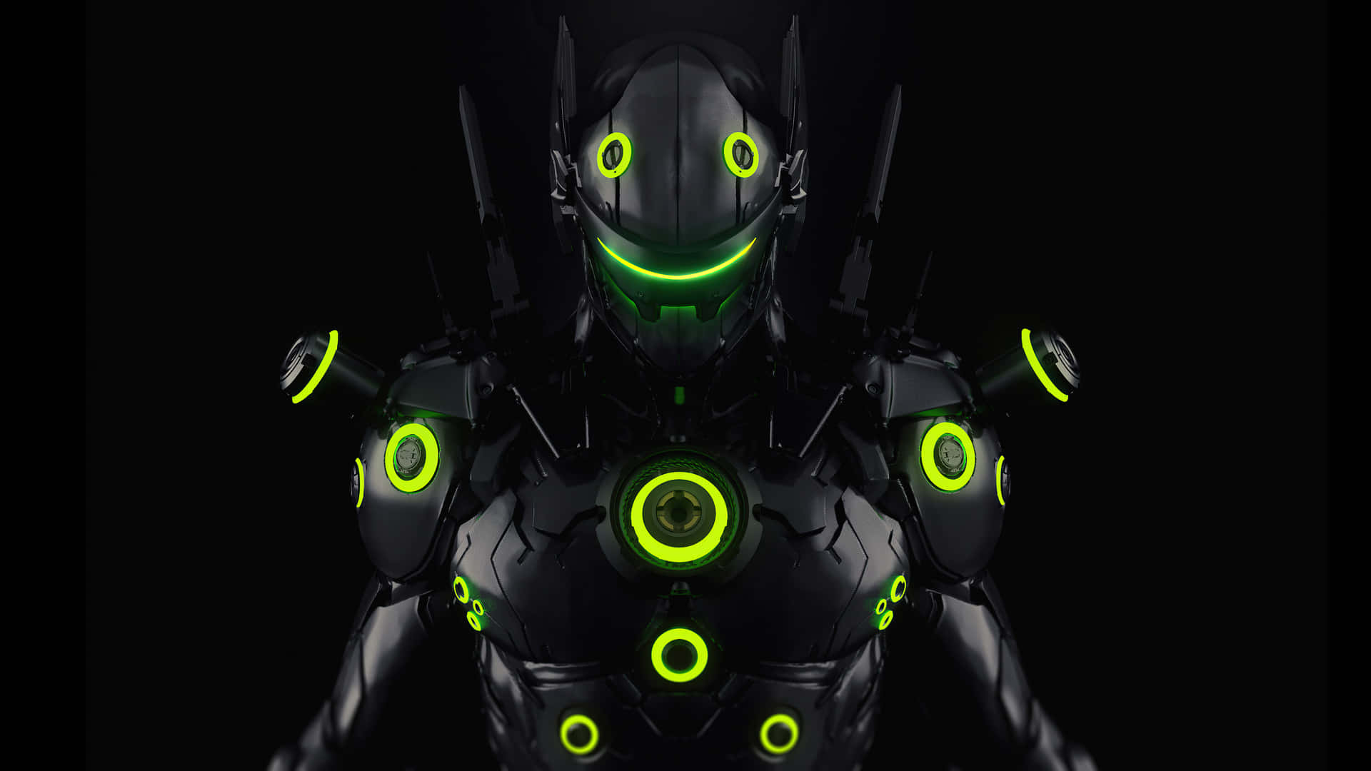 A Green Glowing Robot With Glowing Eyes Wallpaper