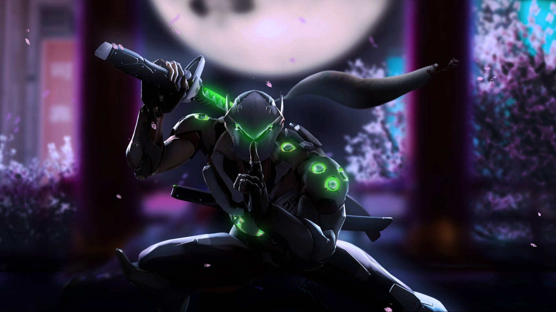 Genji, the cyborg ninja in the game Overwatch Wallpaper