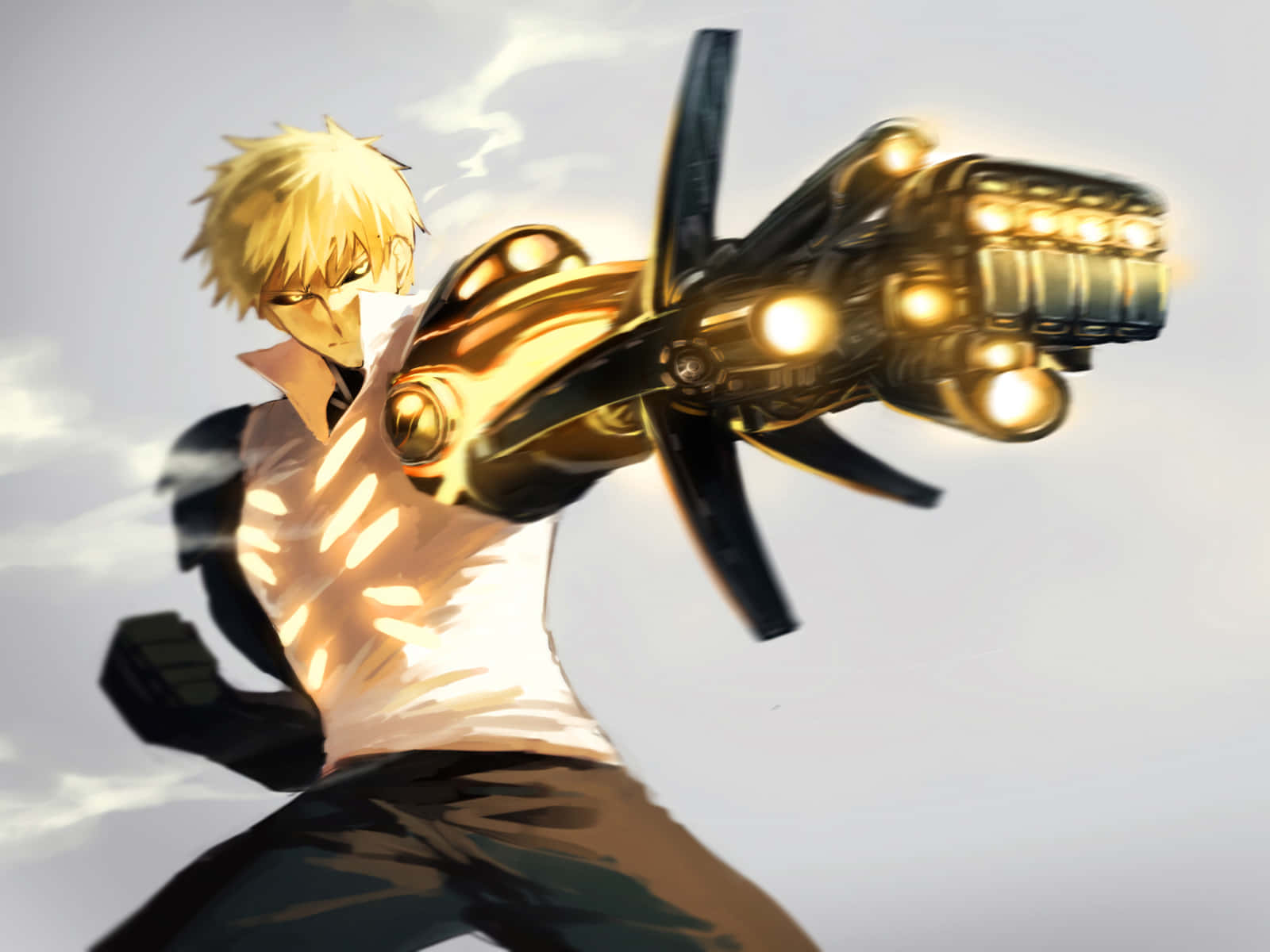 Genos from One Punch Man in Fighting Stance Wallpaper