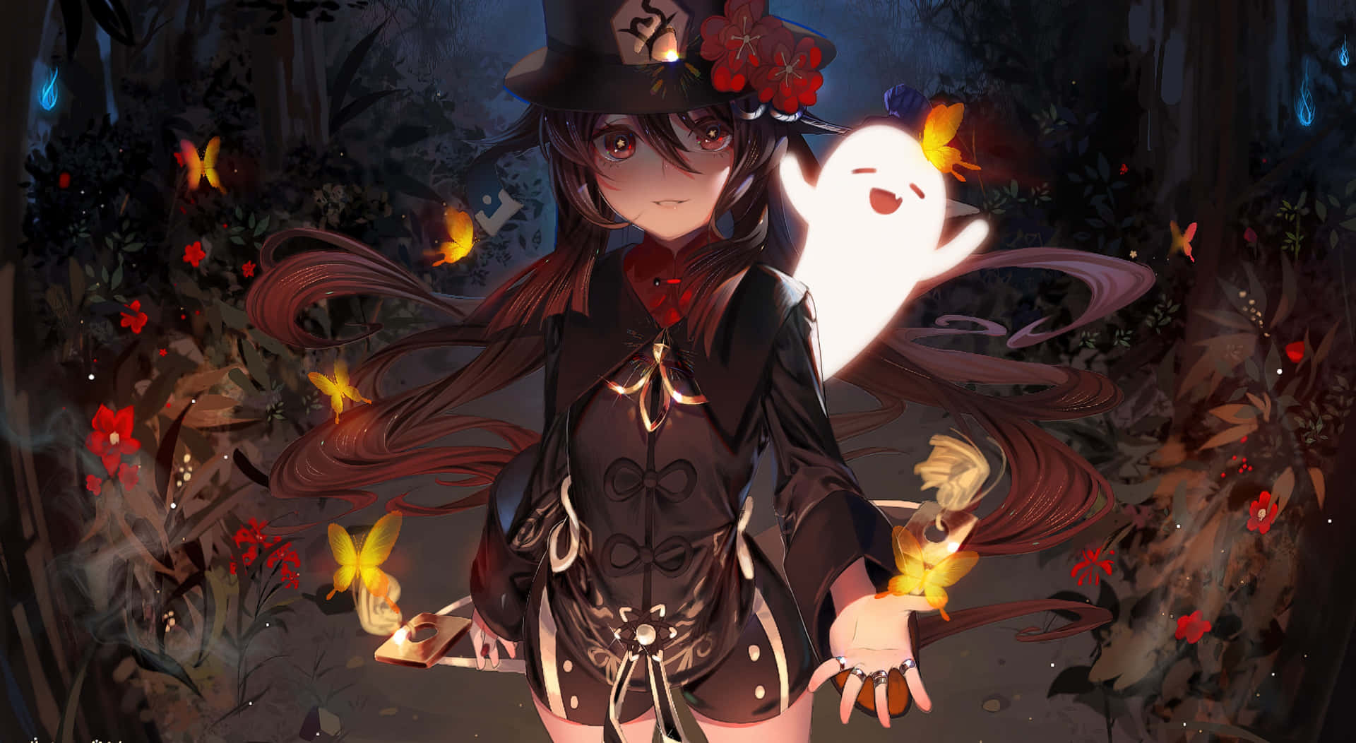 A Girl In A Top Hat And A Hat With Flames