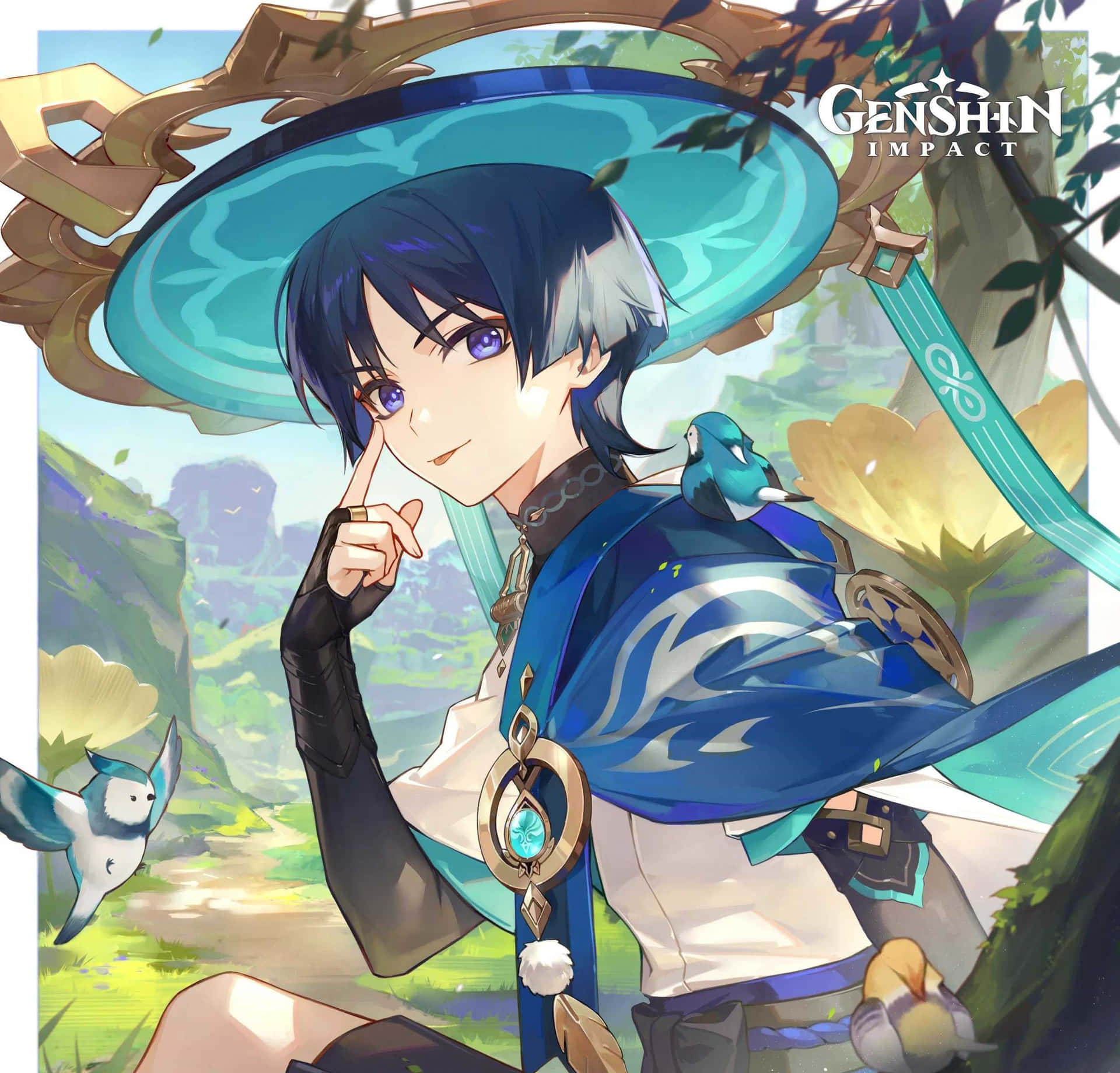 Genshin Impact Blue Hat Character Wallpaper