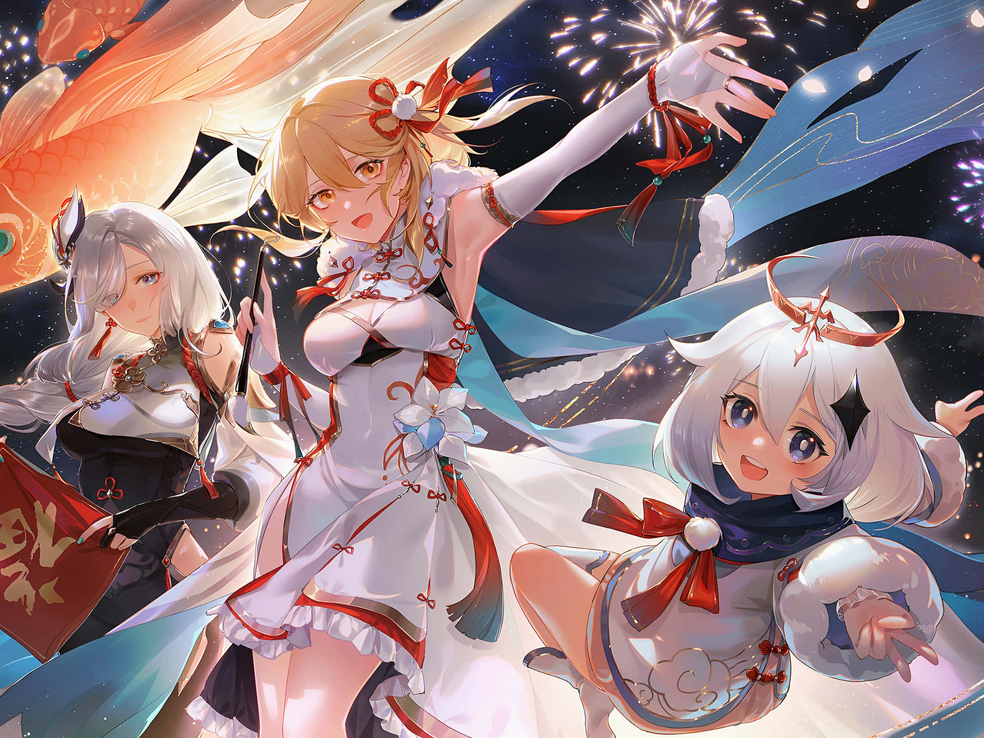 Group of Genshin Impact Characters with Beautiful Landscape Wallpaper
