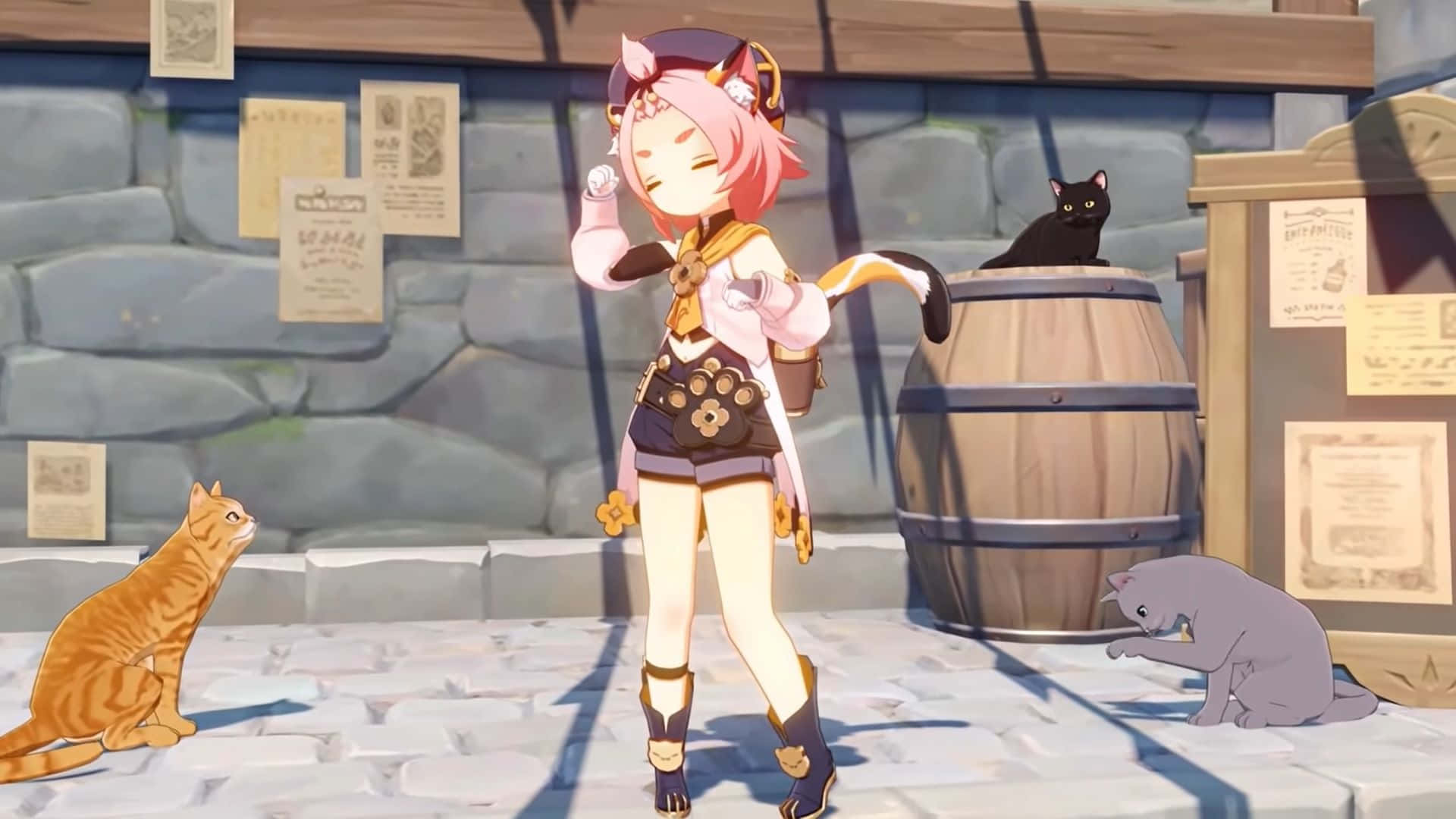 Genshin Impact's Diona - The Charming Cat-themed Bartender Wallpaper