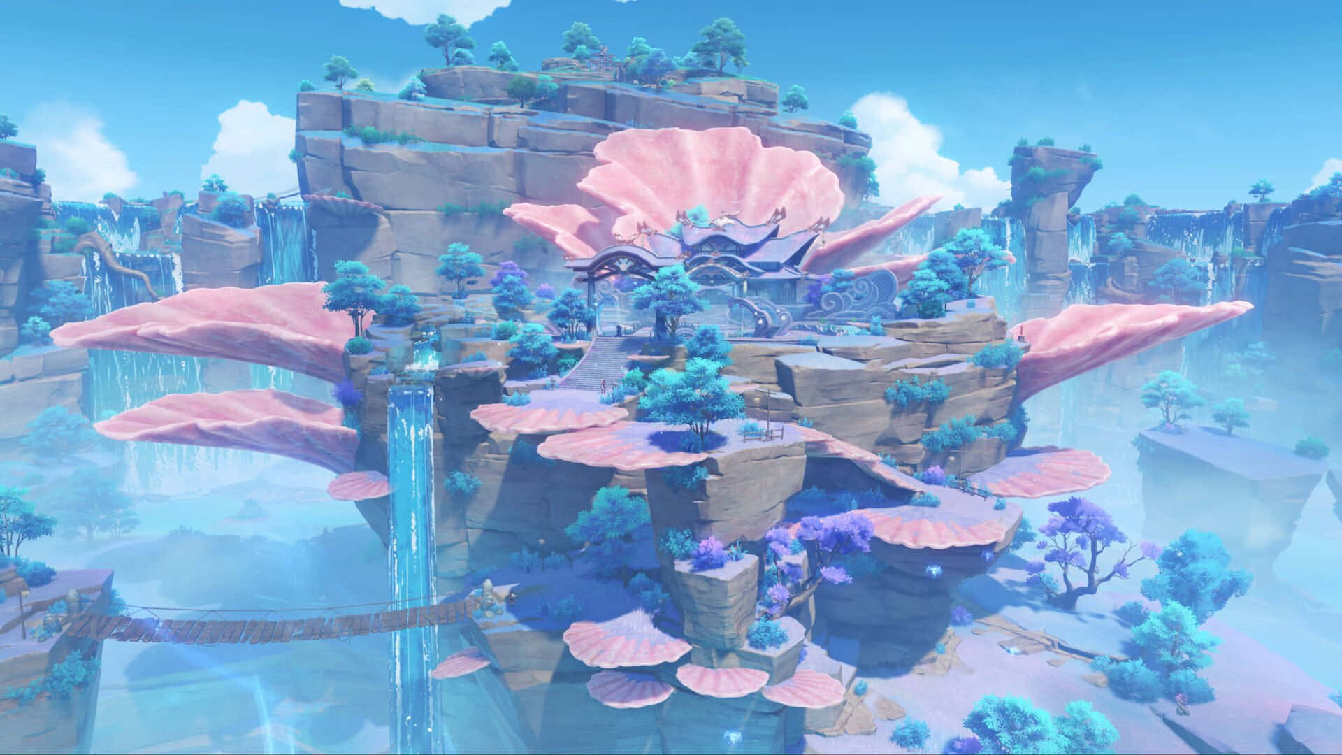Genshin_ Impact_ Floating_ Islands_and_ Waterfalls Wallpaper
