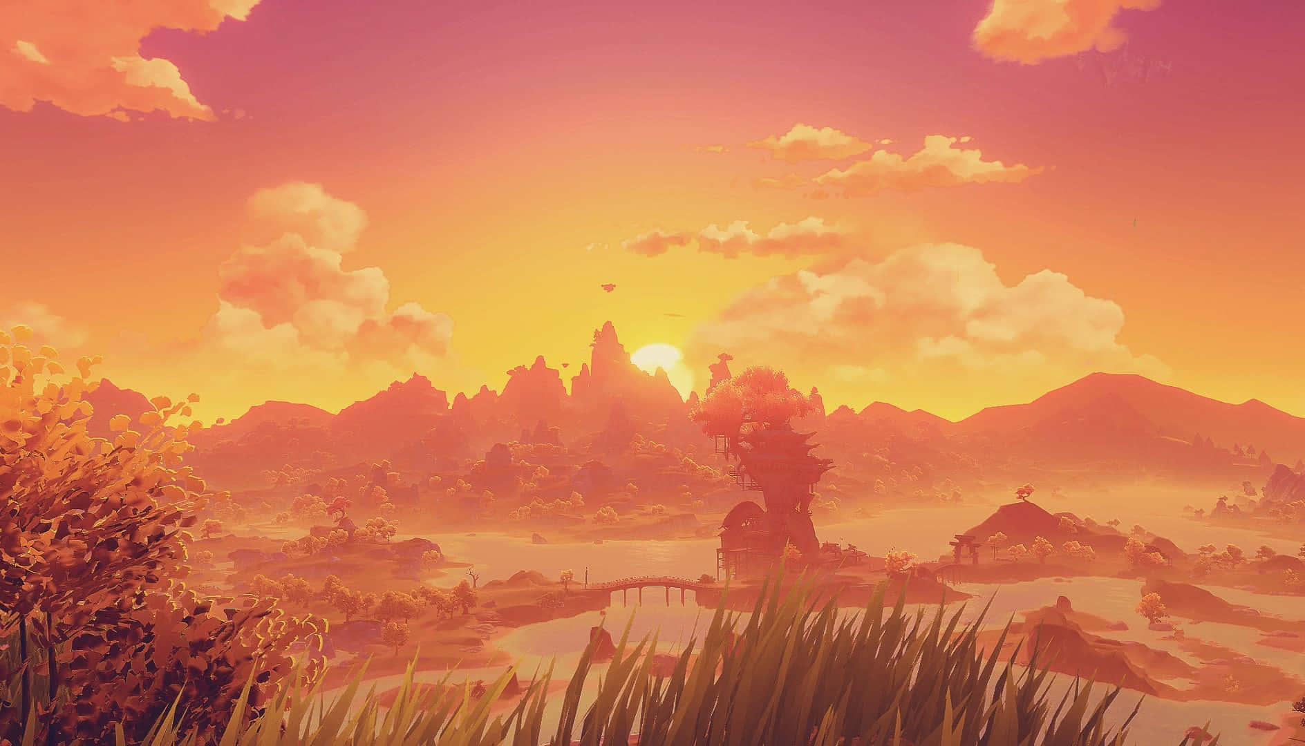 Genshin_ Impact_ Liyue_ Sunset_ Scenery Wallpaper