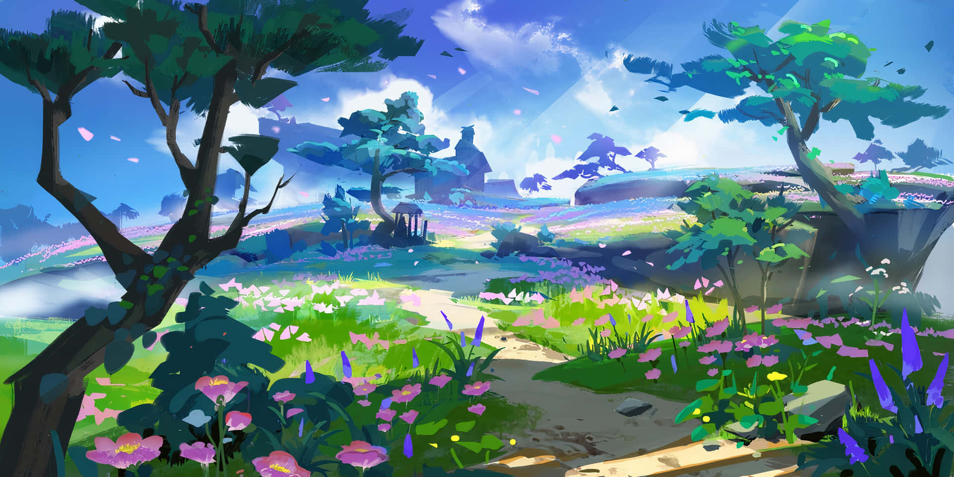 Genshin_ Impact_ Lush_ Fields_and_ Blue_ Skies Wallpaper