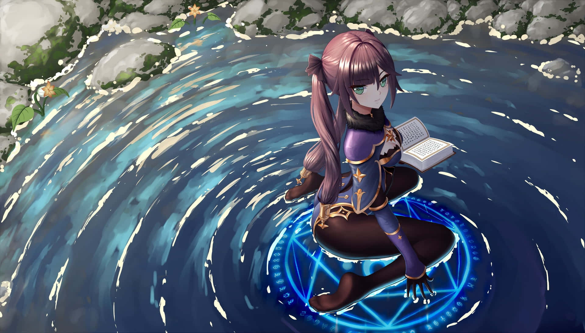 Mona from Genshin Impact in an Enchanting Astrologer Pose Wallpaper