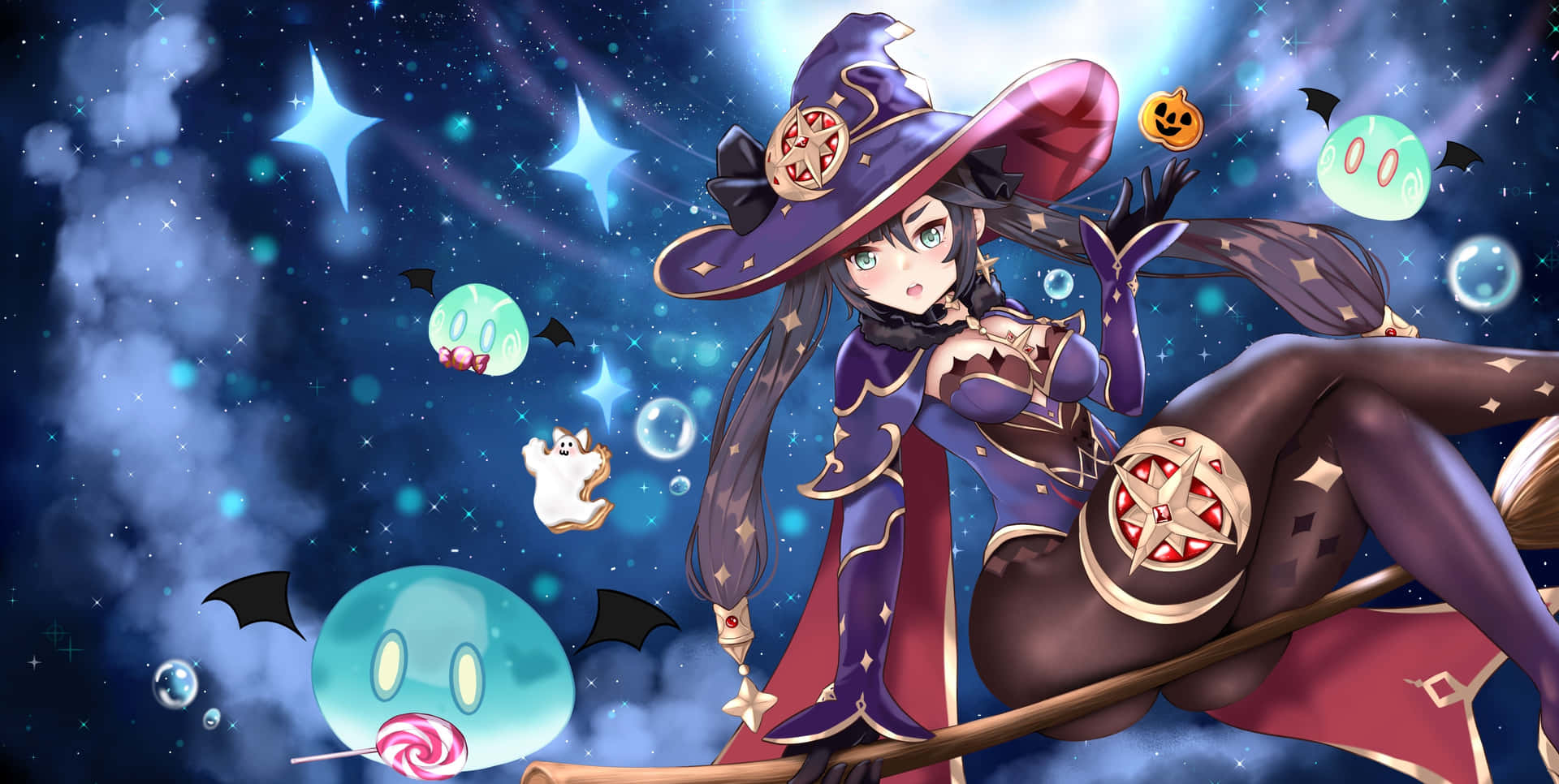 Mona, the Astrologer, casting her mystical powers in Genshin Impact Wallpaper