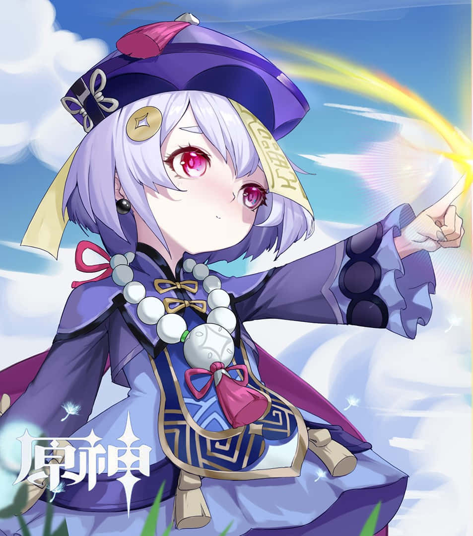 Adorable Qiqi from Genshin Impact posing Wallpaper