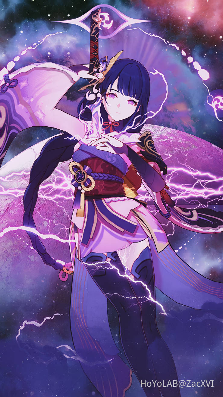 Genshin Impact Raiden Shogun Purple Moon Wallpaper