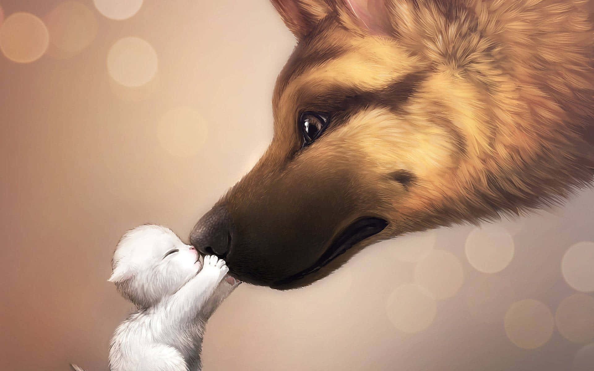 Gentle_ Wolf_and_ Kitten_ Moment.jpg Wallpaper