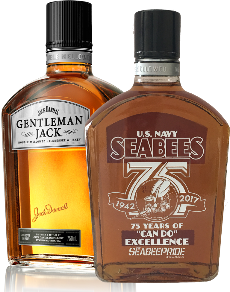 Gentleman Jackand Seabees Whiskey Bottles PNG