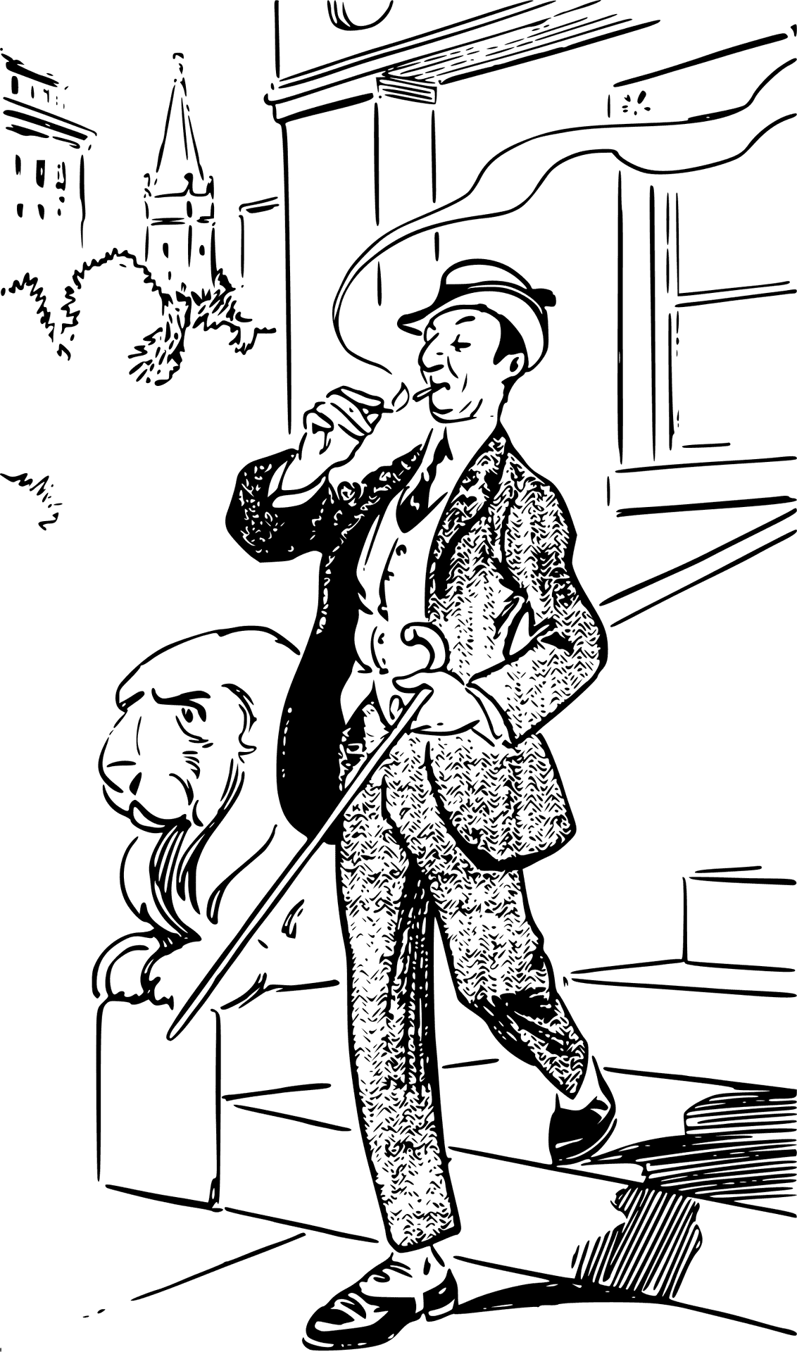 Gentleman Smoking Pipe Outdoors PNG