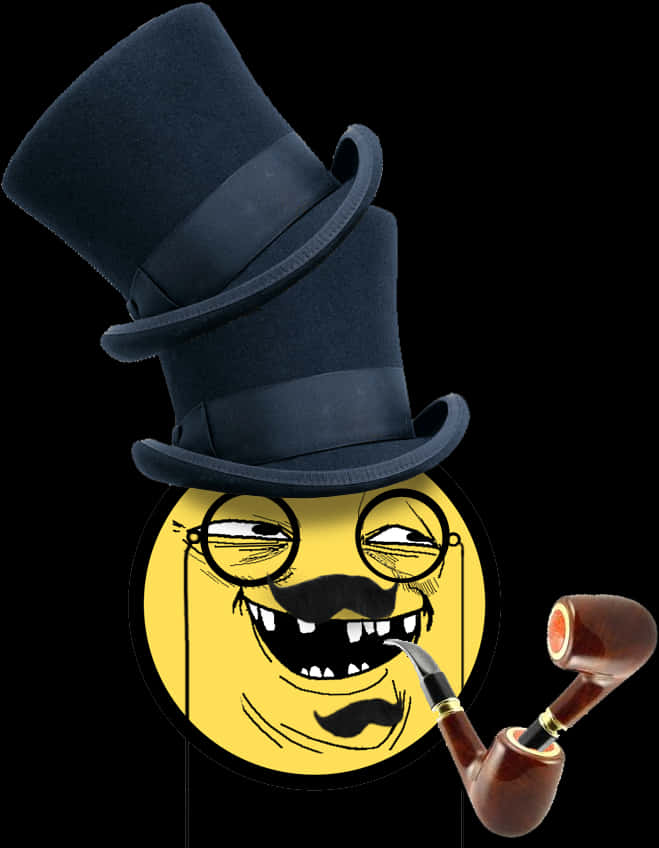 Gentleman Trollfacewith Pipeand Top Hat PNG
