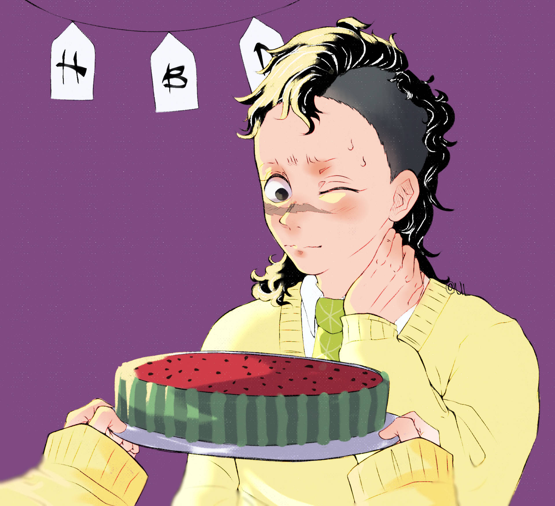Genya With Watermelon Birthday Cake Wallpaper