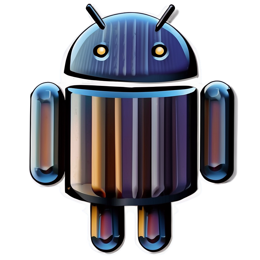 Geometric Android Logo PNG 94 PNG — A glowing blue Android robot with vertical color stripes and bright yellow eyes against a dark gray background.
