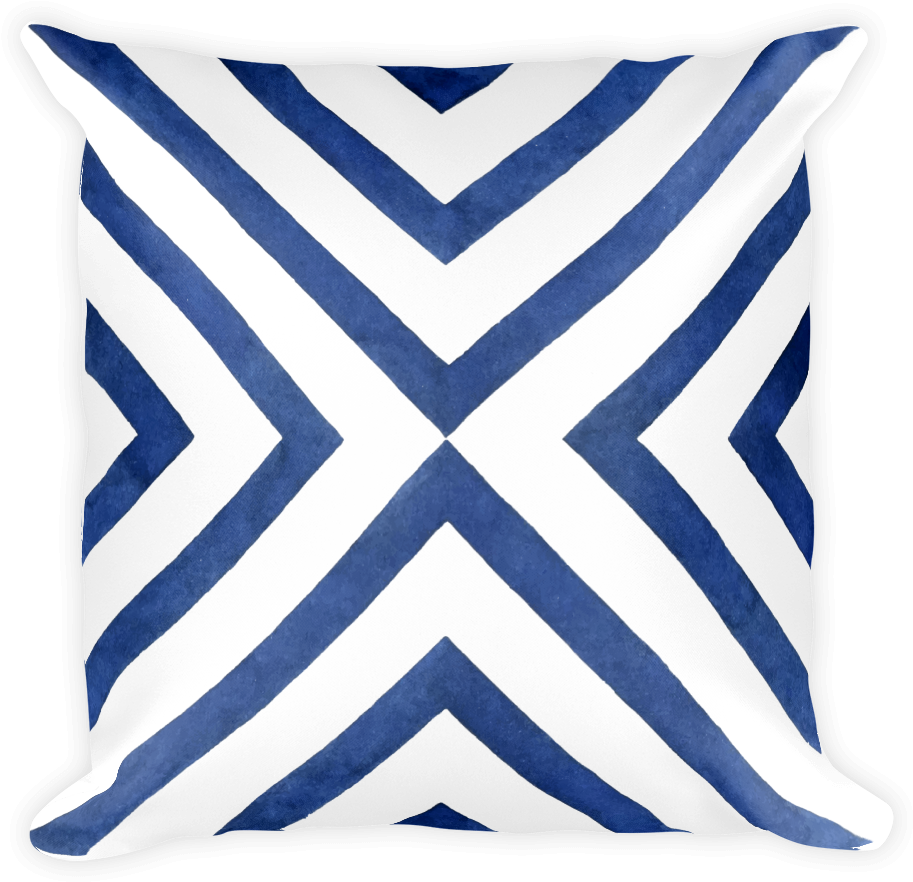 Geometric Blueand White Pillow Design PNG