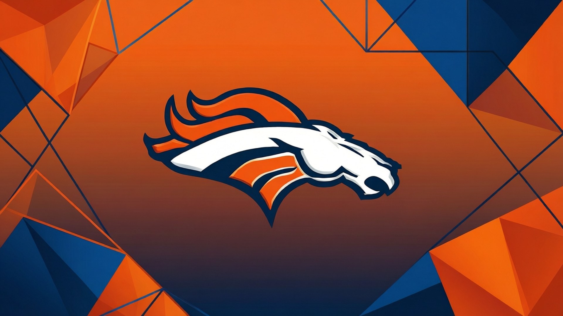 Geometrische Broncos Hintergrundbilder — Moderne geometrische Kunst mit Broncos-Logo und orange-blauen Polygonen.