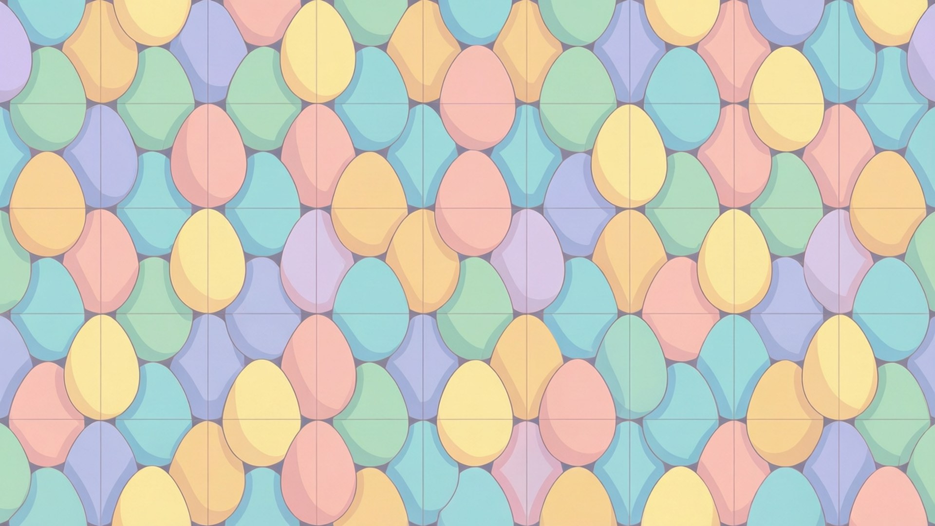 Et minimalistisk mønster av pastellfargede geometriske påskeegg i flat design.