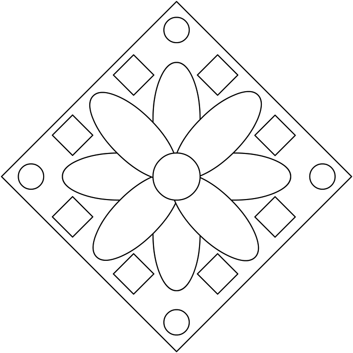 Geometric Flower Line Art PNG