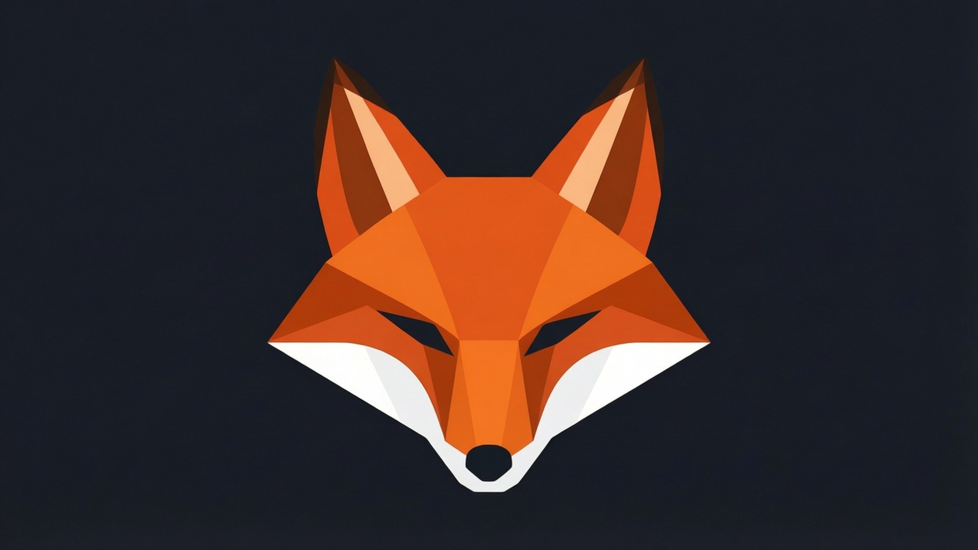 Geometric Fox Vector Wallpaper — A stylized geometric fox head in orange and white set against a dark navy background.