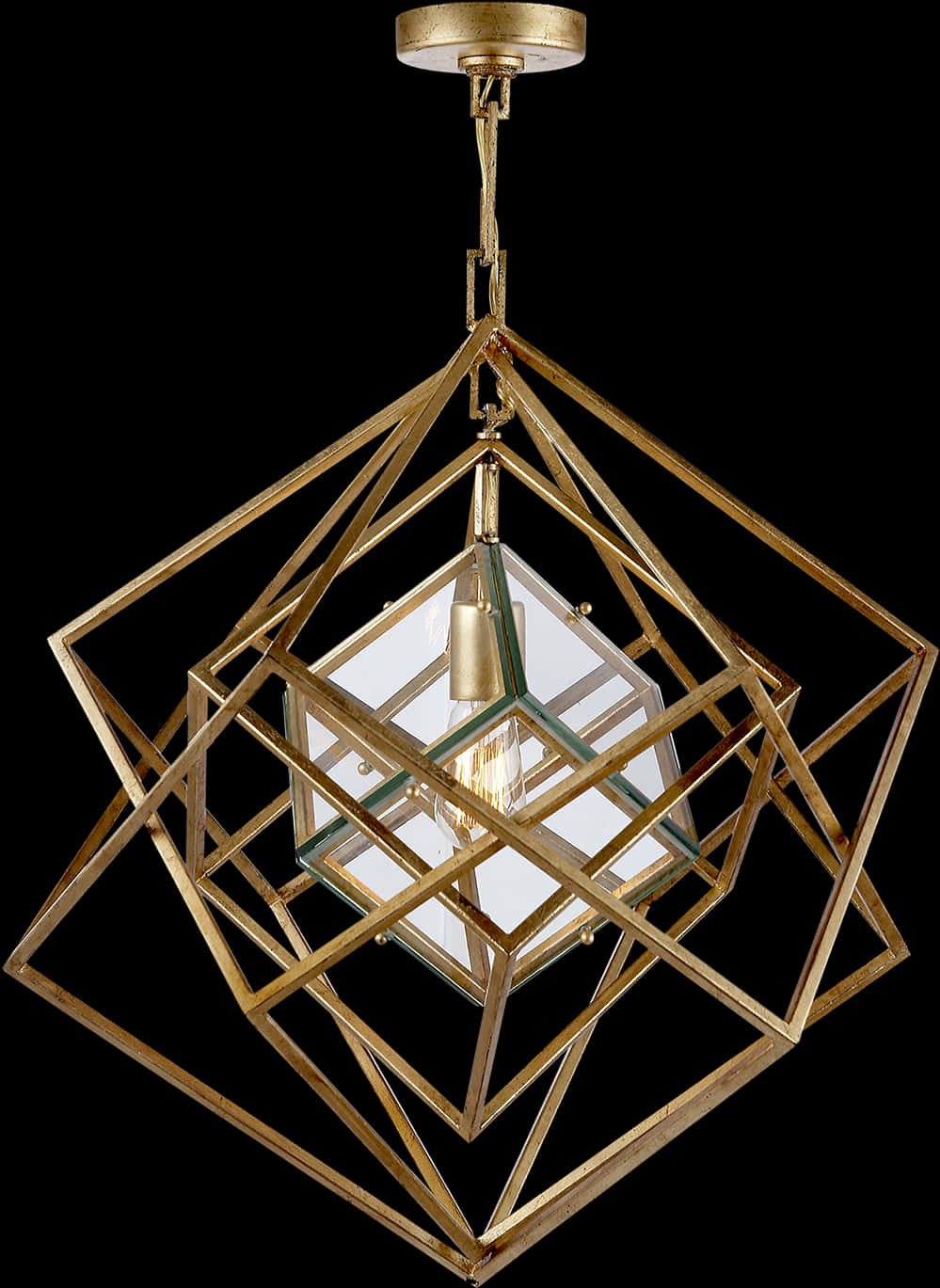 Geometric Gold Chandelier Design PNG