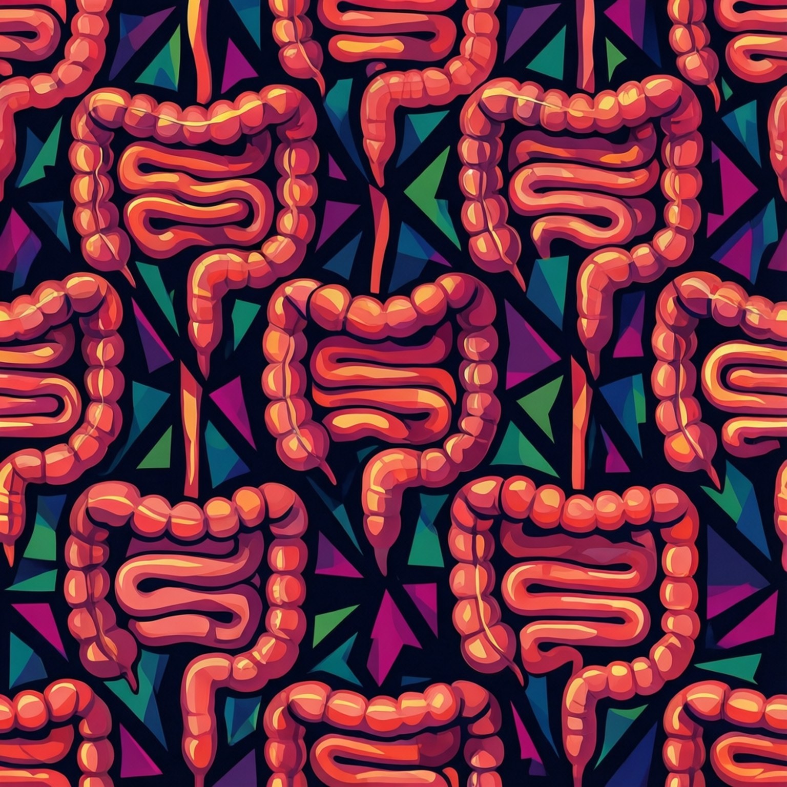 Abstract geometric pattern with stylized intestines in bold colors for modern wallpapers