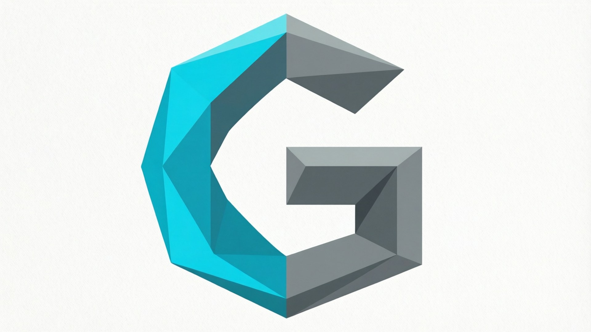 A modern minimalist wallpaper with a geometric split monogram G in cyan and gray.