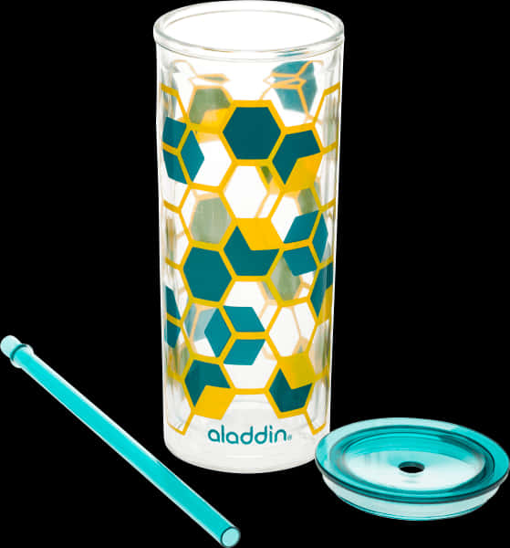 Geometric Pattern Aladdin Tumbler With Strawand Lid PNG