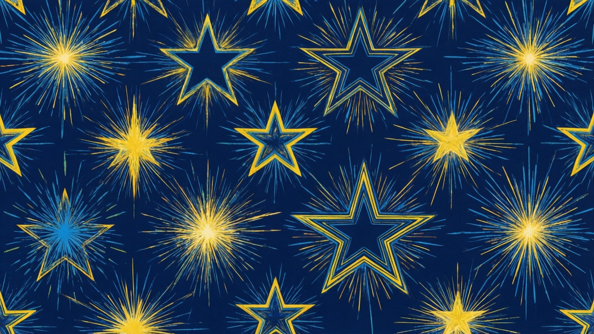 Een zich herhalend geometrisch patroon van sterren en vonken.
