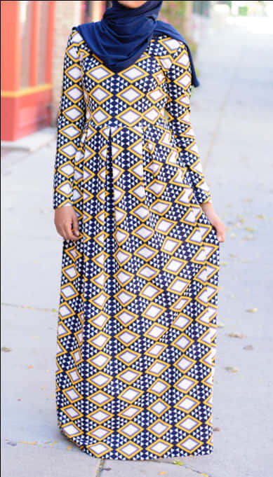 Geometric Patterned Dressand Scarf PNG