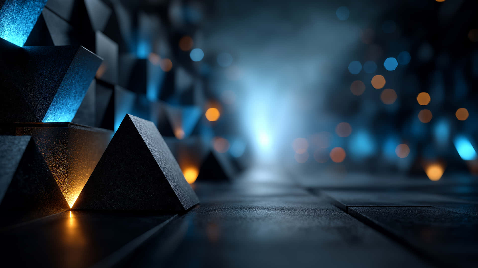 Geometric Pyramids With Luminous Accents, Abstract Display Wallpaper