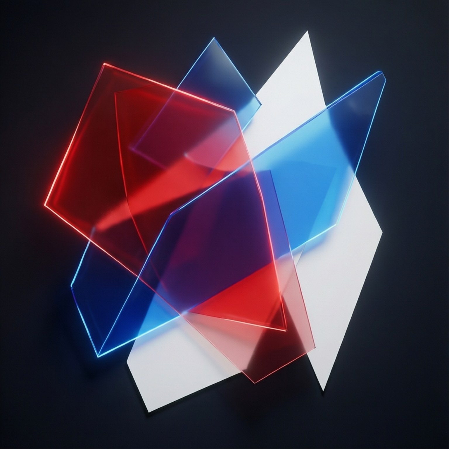 Overlapping translucent geometric shapes with glow.