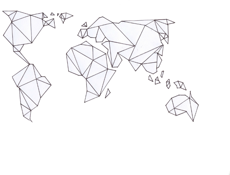 Geometric World Map Outline PNG