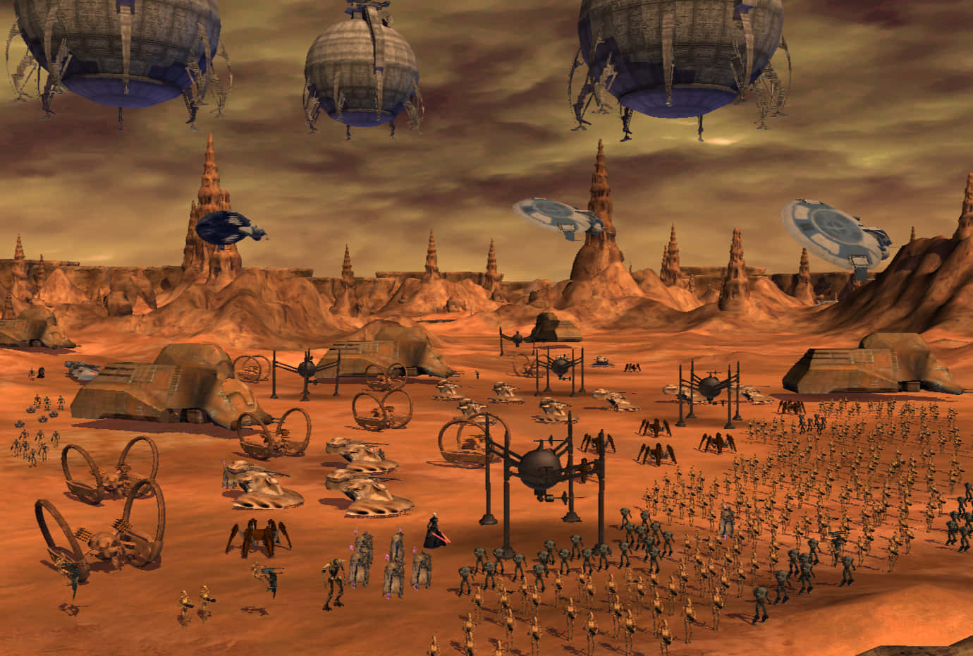 An incredible view of the rocky terrain and spectacular skyline of Geonosis, a key planet in the Star Wars universe Wallpaper