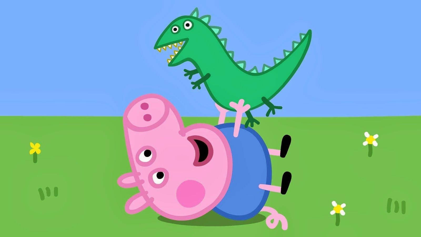 George the Dinosaur and Peppa Pig playing together Wallpaper