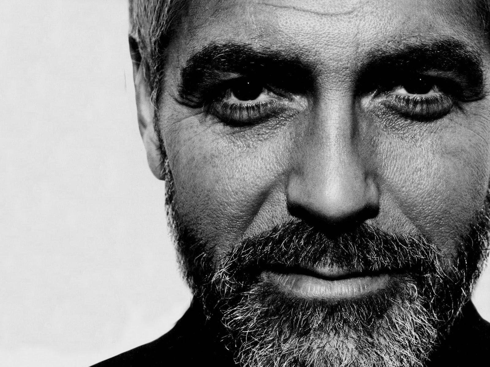George Clooney Sort og Hvid Ansigts Tapet Wallpaper
