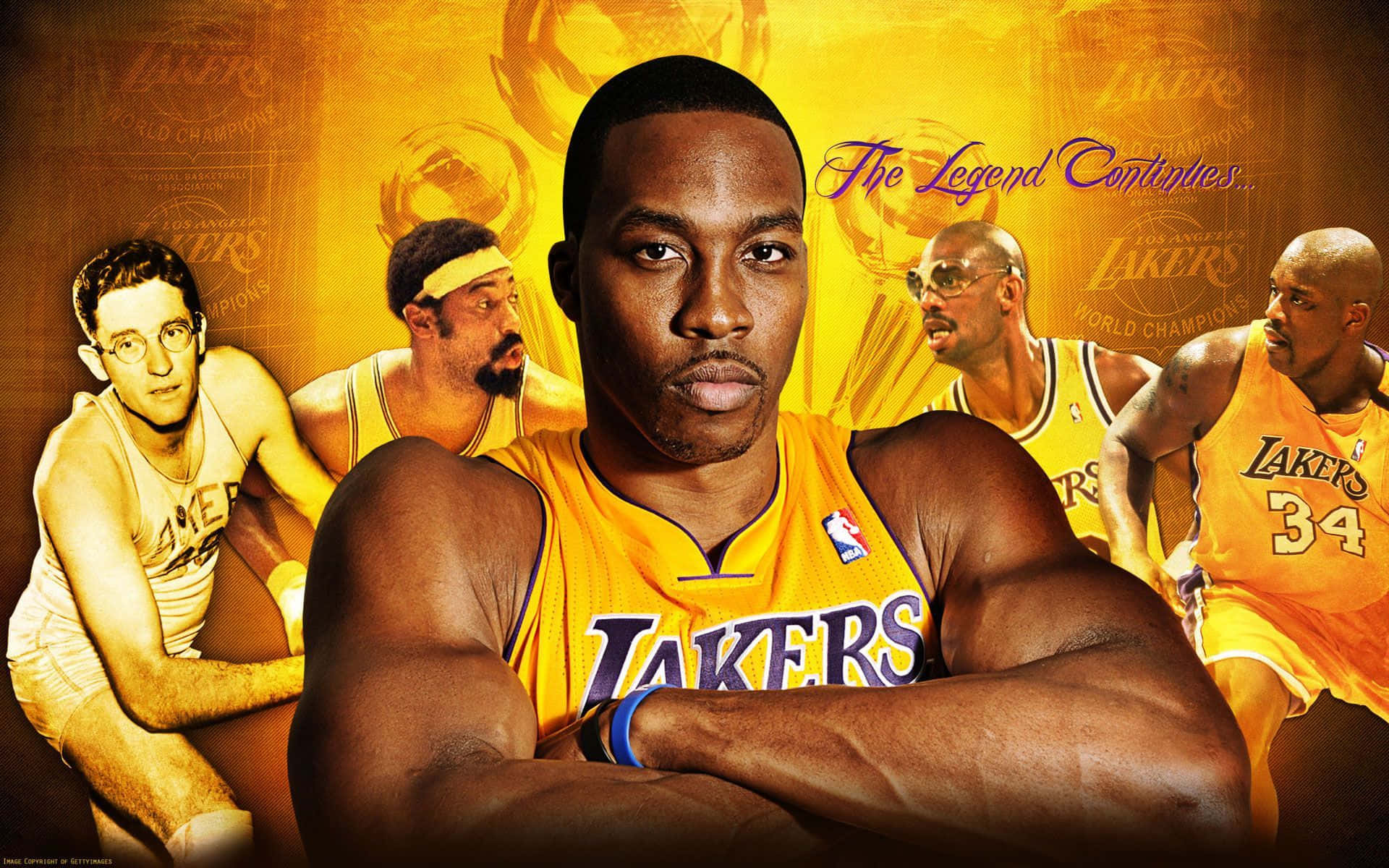 Georgemikan Junto A Los Legendarios Jugadores De Los Lakers Fondo de pantalla