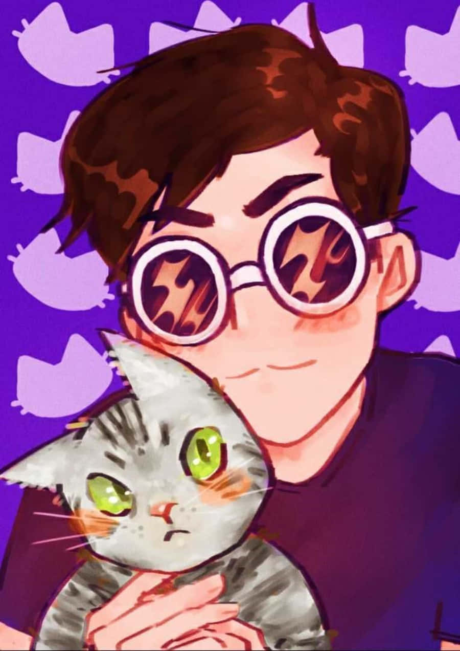 En mand med briller der holder en kat Wallpaper
