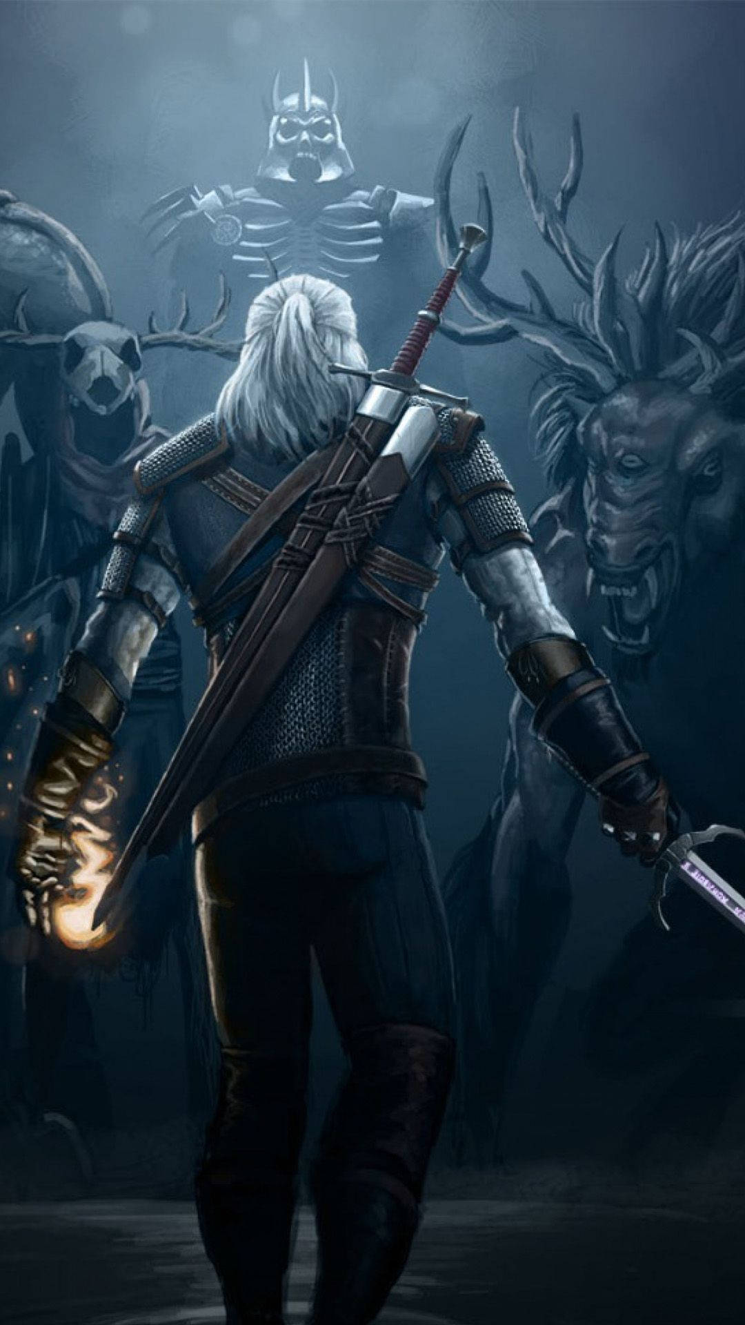 Geralt Facing His Enemies Witcher 3 Iphone Wallpaper