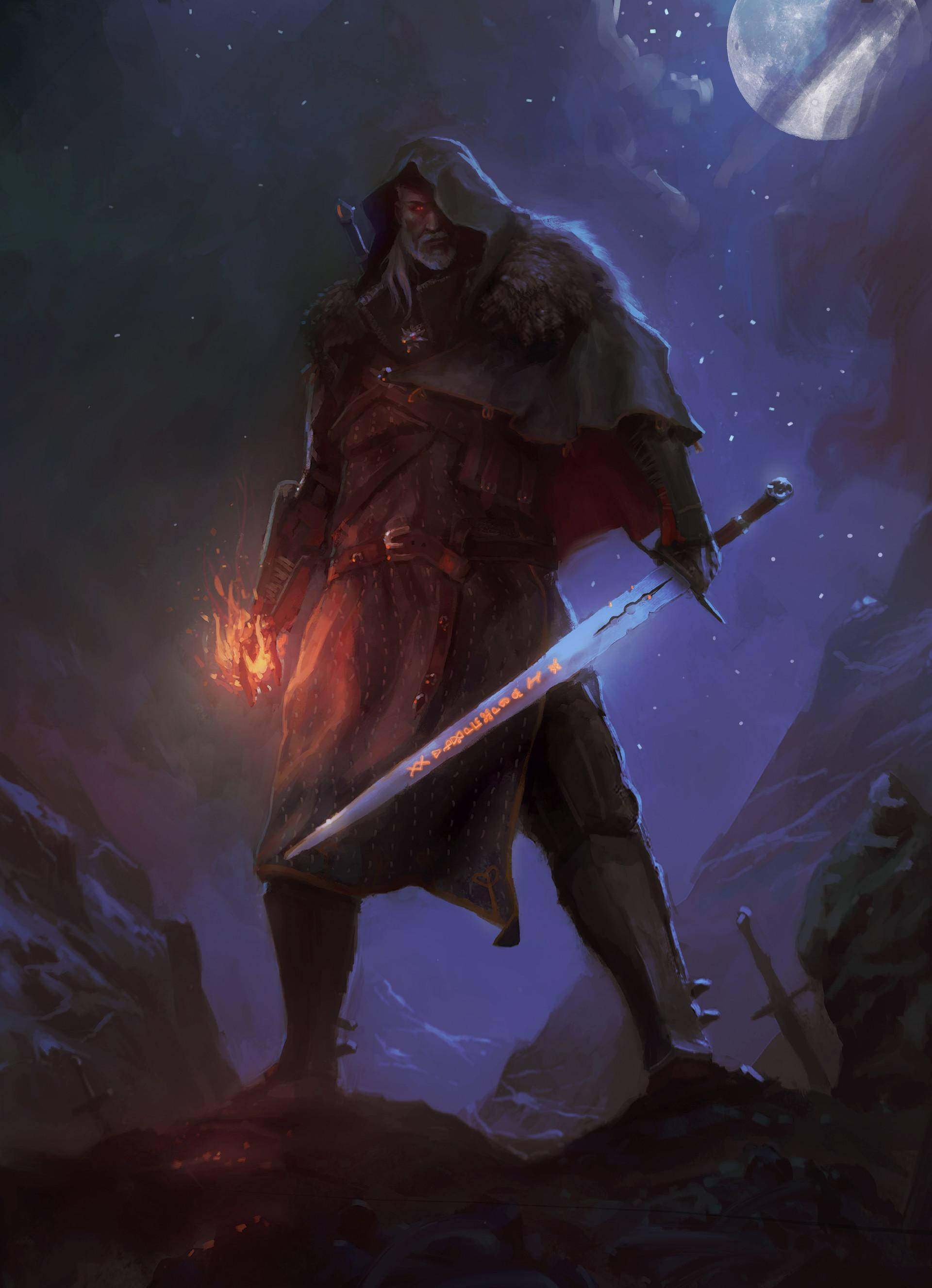 Geralt Fire Powers In Witcher 3 iPhone Wallpaper